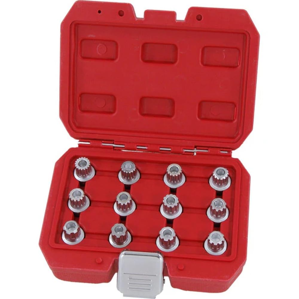 Neilsen Ct4227 12Pc Locking Wheel Nut Key Set Multi Spline And Ribe Bits Compatible With Vag Vehicles B51–B62 For Use With 17Mm Wheel Nut Socket