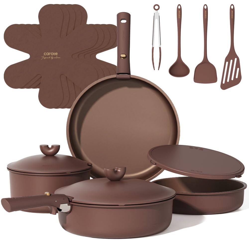 carote 18pcs pots and pans set non stick gift set nonstick cookware die-cast aluminum detachable handle dishwasheroven safe induction cooking pot and pan sets coffee rv kitchen cookwares