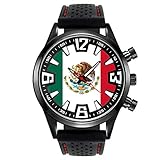 Mexiko Timest - Mexiko - Länder Flaggen Herrenuhr mit Silikonarmband in schwarz Rund Analog Quarz SF141CC
