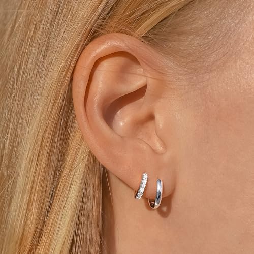 Image of Small Gold Huggie Hoop Earrings Set for Women Men Hypoallergenic 14K Plated Stack Cartilage Earrings, Sterling Silver Multiple Piercing Lightweight Mini Thin Cute Dainty Trendy Jewelry Gifts for Women