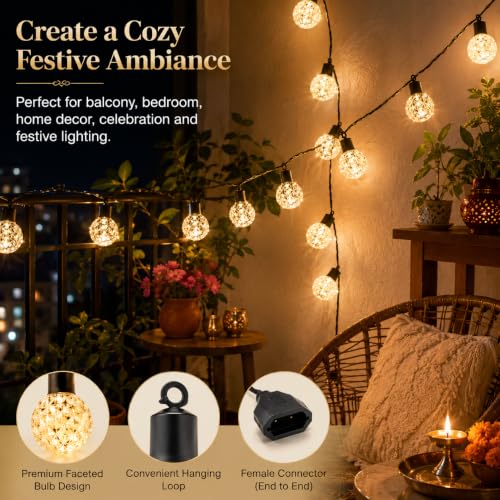 Image of One94Store 3 Meter 12 LED Warm White String Lights with Holder & Female Plug, Corded Electric Fairy Lights for Home Decoration, Diwali Lights, Bedroom, Balcony, Festival, Wedding & Party Decor