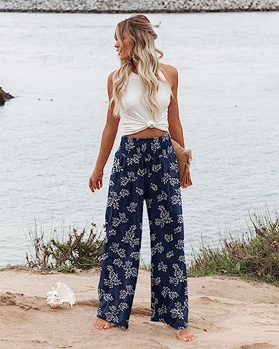 Angerella Women'S Casual Loose Wide Leg Cozy Pants Yoga Sweatpants Comfy High Waisted Sports Athletic Lounge Pants With Pockets Floralblue M thumb #1