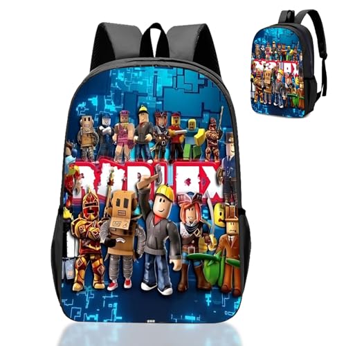 Roblx Backpack School Bag Boys Teen- Anime School Rucksack with Adjustable Shoulder Straps 3d Printed Book Bags Childrens Schoolbag Waterproof Backpack for 3-12 Years Gamers Gifts Hiking Travel