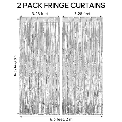Image of 2 Pack Fringe Curtains Backdrops, Foil Fringe Curtains, Door Streamers for Birthday Wedding Bridal Shower Holiday Graduation Party Decorations, Photo Booth Backdrops, Silver