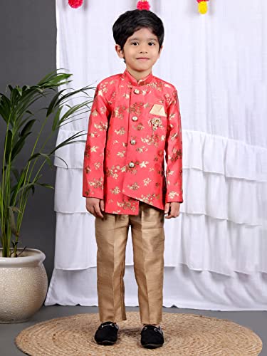 Image of Silk Blend Kids Ethnic Wear Indo Western Sherwani and Pyjama Set For Boys VC413