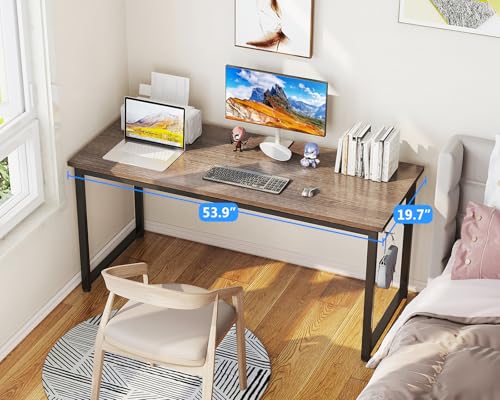 Image of Casaottima 54 Inch Computer Desk for Home Office, Study Writing Table for Small Spaces, Simple Modern Desk with Headphone Hooks, Grey Oak