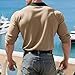 Mens Spread Collar Henley Shirts Lightweight Casual Long Sleeve Pullover Shirt Business Soft Stretch Basic Tees (Khaki,Large)