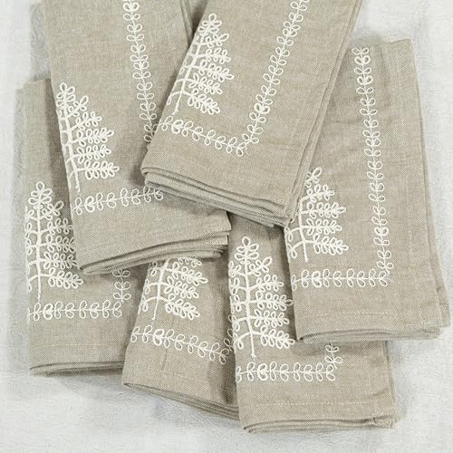 Image of R home Premium Embroidered Cotton Table Napkins Set of 6 Reusable Cloth Dinner Napkins Soft Washable Dining Table Linen Elegant Kitchen Coffee Table Decor (R home Leaf Vine, 45X45 CM)