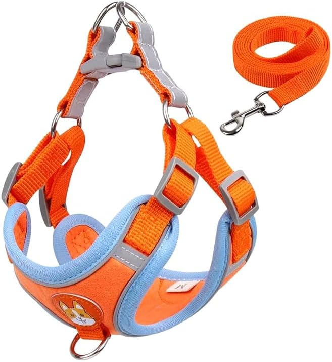 Coleira Peitoral para Cachorros e Gatos, Design Ergonômico, Faixa Reflexiva, Com Guia de Passeio (Laranja, M)