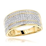 Luxurman Unique Wedding Bands 10K Five Row Natural 0.4 ctw Diamond Ring For Men (Yellow Gold, 10)