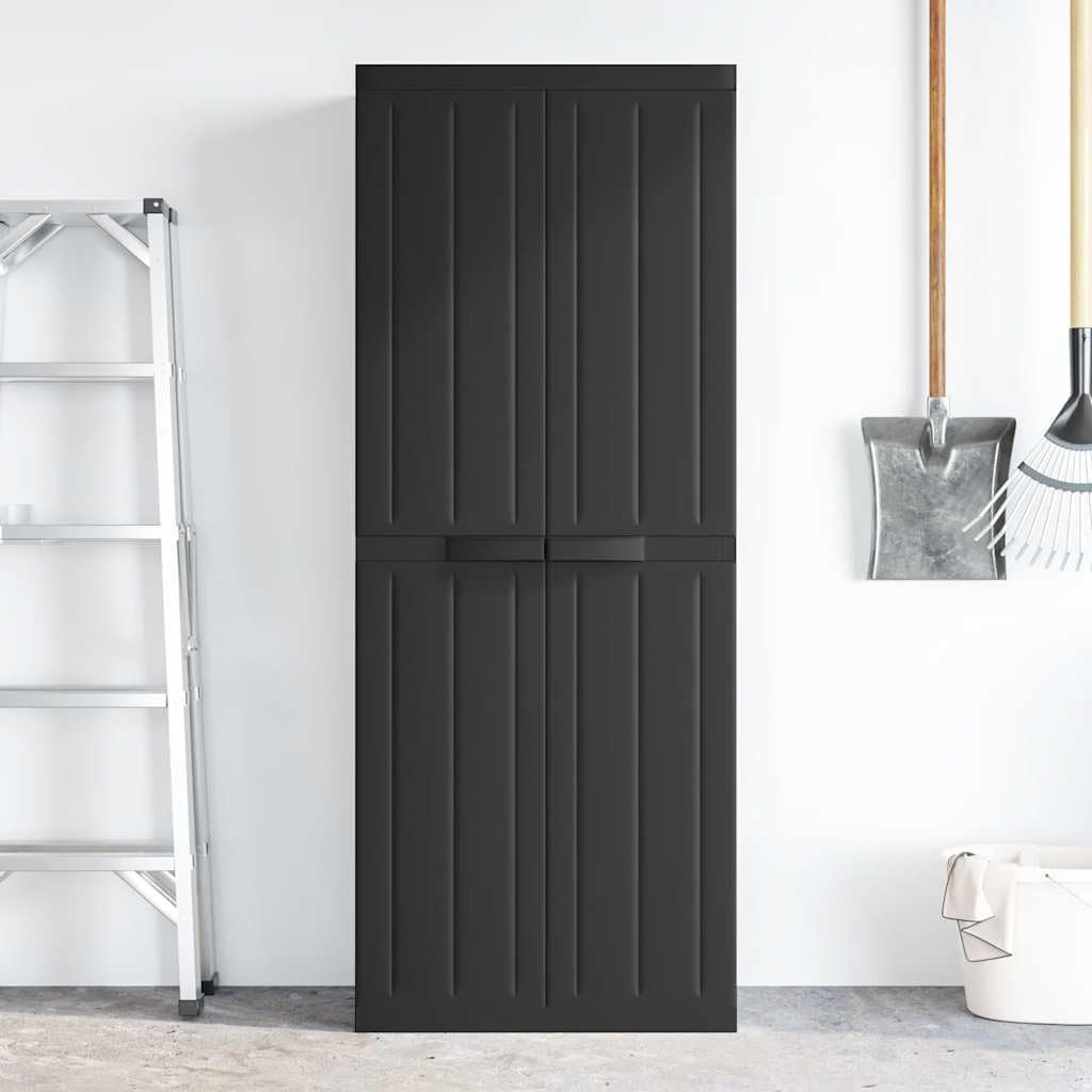 Gartenschrank Schwarz 65x37x165 cm Polypropylen PP, Wetterbeständiger Geräteschrank mit Einlegeboden für Gartenutensilien, Balkon- und Terrassenschrank abschließbar