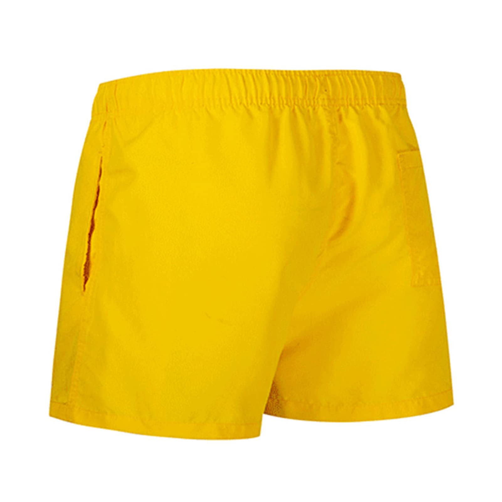 Mens Elastic Waist Swim Trunks Solid Volley Swimwear Bathing Suit Boardshort Drawstring Athletic Beach Shorts (Yellow,Medium)