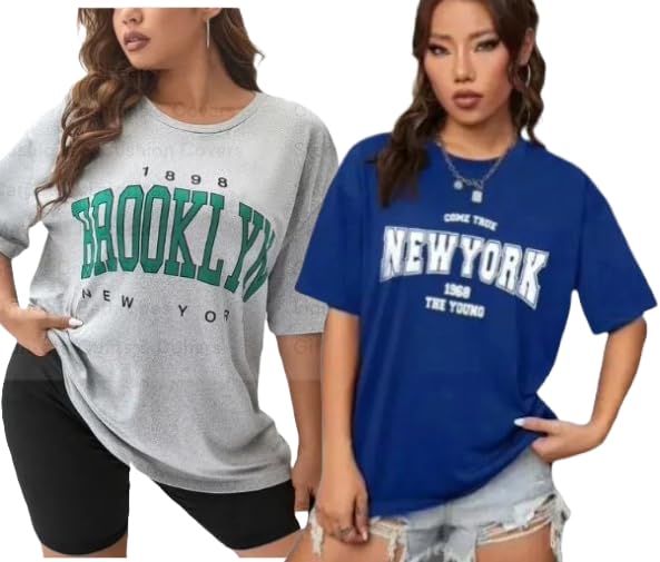 Image of DIAZ Women's Cottonblend Half Sleeve Oversized Drop Shoulder T-Shirt-Pack of 2