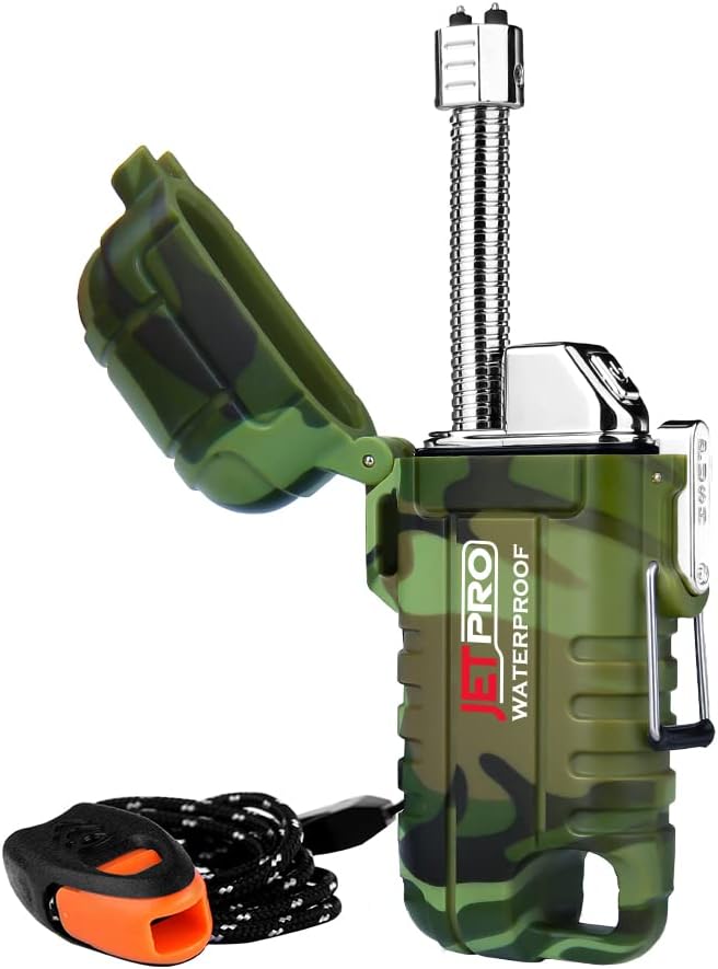 Candle Waterproof Windproof Lighter Rechargeable Outdoors Camping Lighter Arc Plasma Flameless with Survival Emergency Whistle and Lanyard