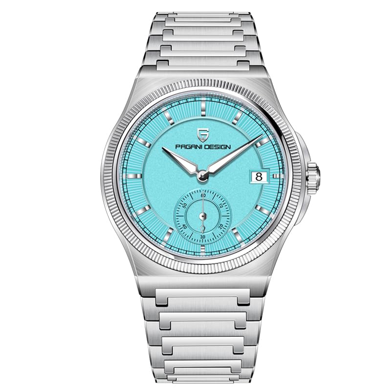 Pagani Design - Reloj mecánico automático para hombre, caja de acero inoxidable de 42 mm, resistente al agua hasta 100 m, indicador de fecha, manecillas luminosas, cristal de zafiro, regalo único para