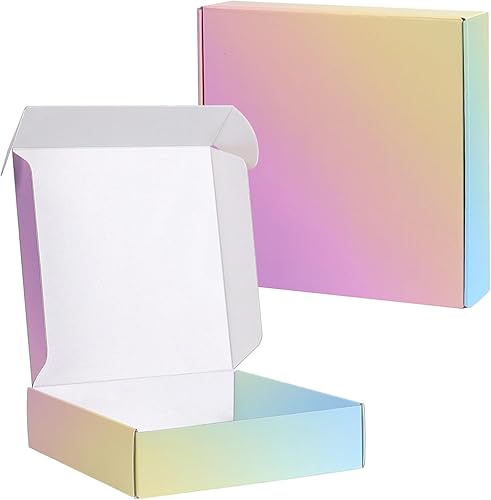 Cajas de envío para embalaje, cajas de cartón corrugado de 8 x 8 x 2 pulgadas, cajas de correo para pequeñas empresas (paquete de 15, coloridas)