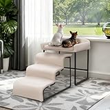 Dog Window Perch with Stairs, Pet Stairs Ramp with Seat, Dog Perch to Look Out Window with Ramp, Lounge Elevated Dogs Bed, Small Pet Step, Multi-Level Platform with Foam Upholstery