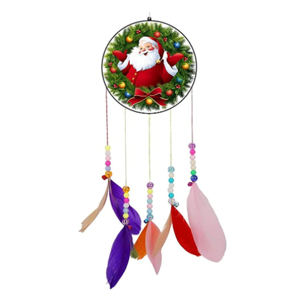 5D Diamond Painting Wind Chime Dream Catcher Kits DIY Outdoor Garden Decor Gifts Handmade Wall Hanging Home Decoration Ornament Christmas Festival Craft Gift (Christmas Wreath 26)