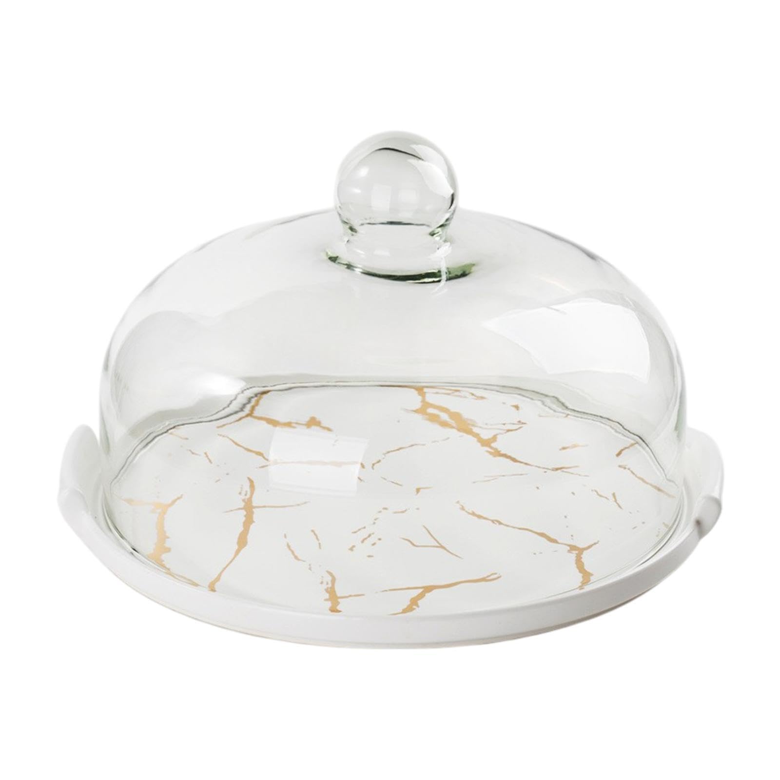 Alzata per Torta in Ceramica, Vassoio Rotondo per Torta con Coperchio, Elegante Piatto Da Esposizione per Dessert, Bianco