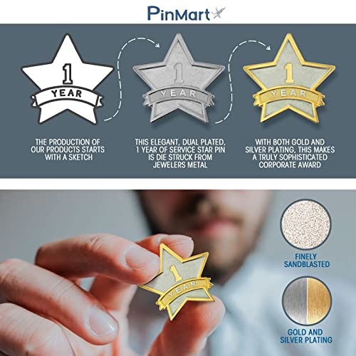 Image of PinMart Year Service Award STAR Lapel Pin - Gold Color Plated- & Silver-Plated Metal Workplace Reward Pin - 1-30, 35, 40, 45 & 50 Years of Service Star Pins for Long Standing Employees or Volunteers
