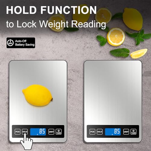Image of Fuzion Food Scale, 22lb /0.1oz Digital Kitchen Scale - 7 Units, Tare & PCS | Rechargeable Power, Tempered Glass & Stainless Steel - Digital Food Scale Grams and Ounces for Baking, Cooking, Weight Loss