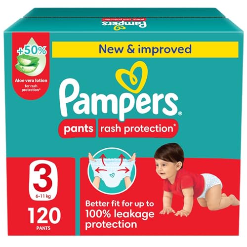 حفاضات للحماية من الطفح الجلدي من بامبرز، مقاس 3، لوزن 6-11 كجم فما فوق، عبوة عملاقة، 120 قطعة