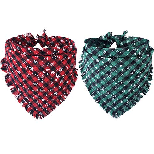 KZHAREEN 2 Pack Dog Bandana Christmas Plaid Reversible Triangle Bibs Scarf Accessories for Dogs Cats Pets Animals