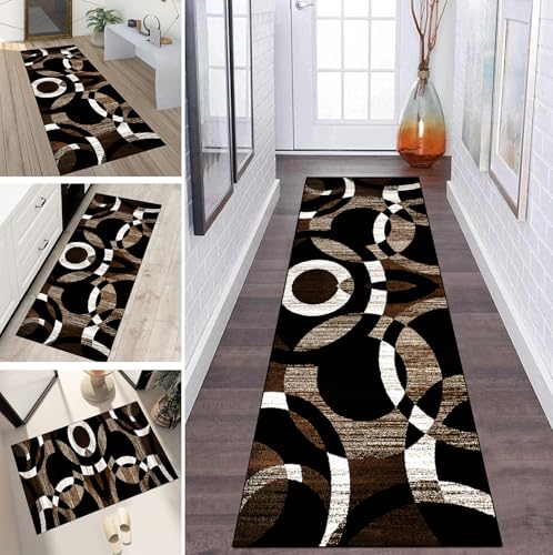 Alfombra lavable para pasillo largo y cocina antideslizante con círculos marrones 40x450 2
