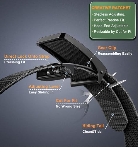 BULLIANT Men Stretch Belt,Adjustable Ratchet Nylon Belt Tactical for Men Casual Jeans Golf Work 1 3/8",Cut For Fit3