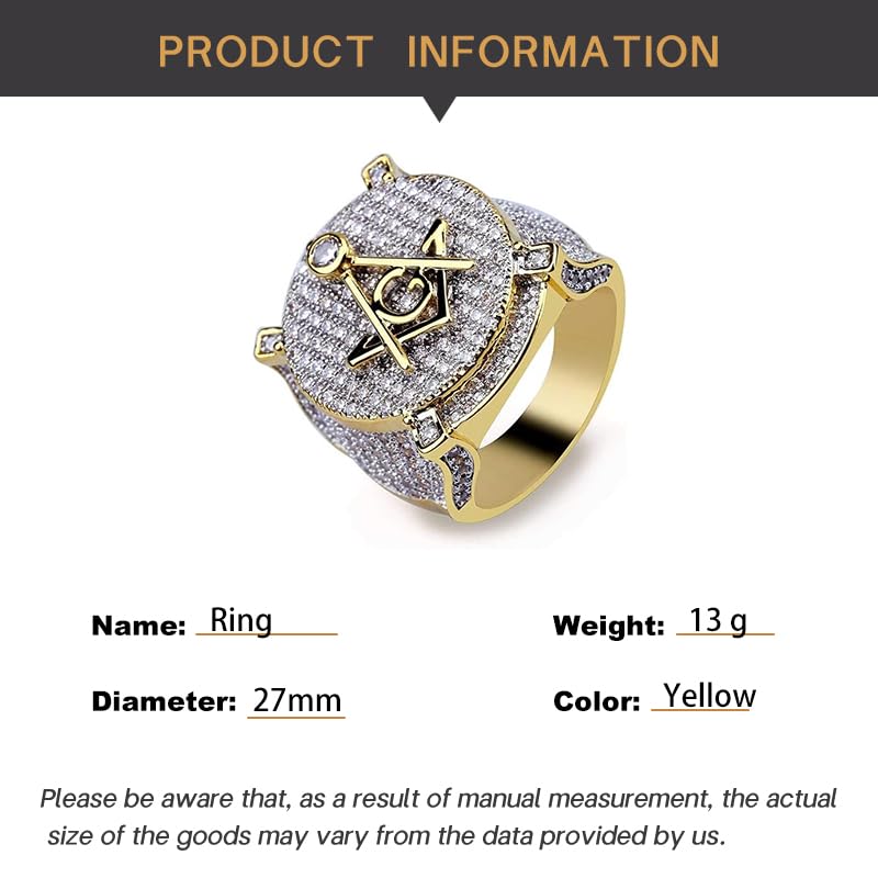 14K Gold over S925 Sterling Silver Densely Set Moissanite Ring, Freemasonry Hip-Hop Style Men's Ring, A Mystical Gift for Urban Enthusiasts, Best Gift From Son2