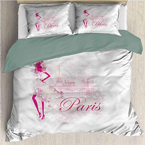 HELLOLEON Girls Pure Bedding Hotel Luxury Bed Linen Sexy Parisienne Woman Eiffel Polyester