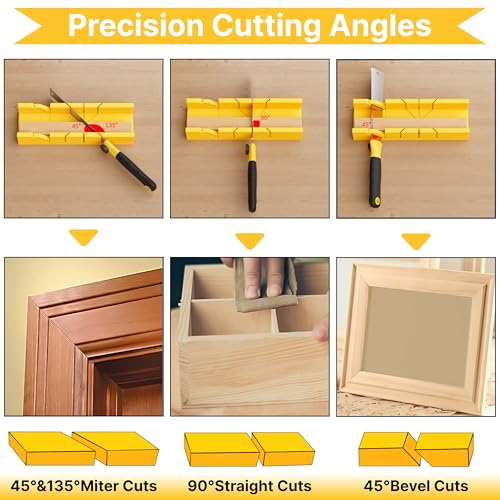 Image of GARTOL 4-Piece Miter Box and Japanese Pull Saw Set, Mini Hand Saw with 3 Replaceable Blades, Precise 45 /90 Angle Cutting Tool for Baseboard, Trim, Picture Frames & DIY Woodworking