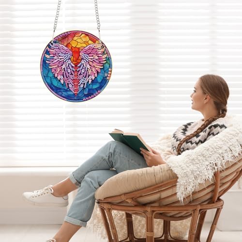 Image of AiYuanzsh Feather Diamond Art Painting Hanging Pendant Kit Special Shaped Diamond Dots Art Acrylic Ornaments Diamond Art Pendant for Adult Home Wall Window Decor Gift