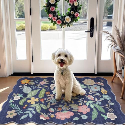 Washable Non-Slip Runner Rug 2x8: Water-Resistant Floral Kitchen Rug Indoor Low Pile Floor Mat for Living Room Bedroom Dining Room Ultra Soft Stain-Resistant Carpet for Pets Kids Family(2x8,Purple)