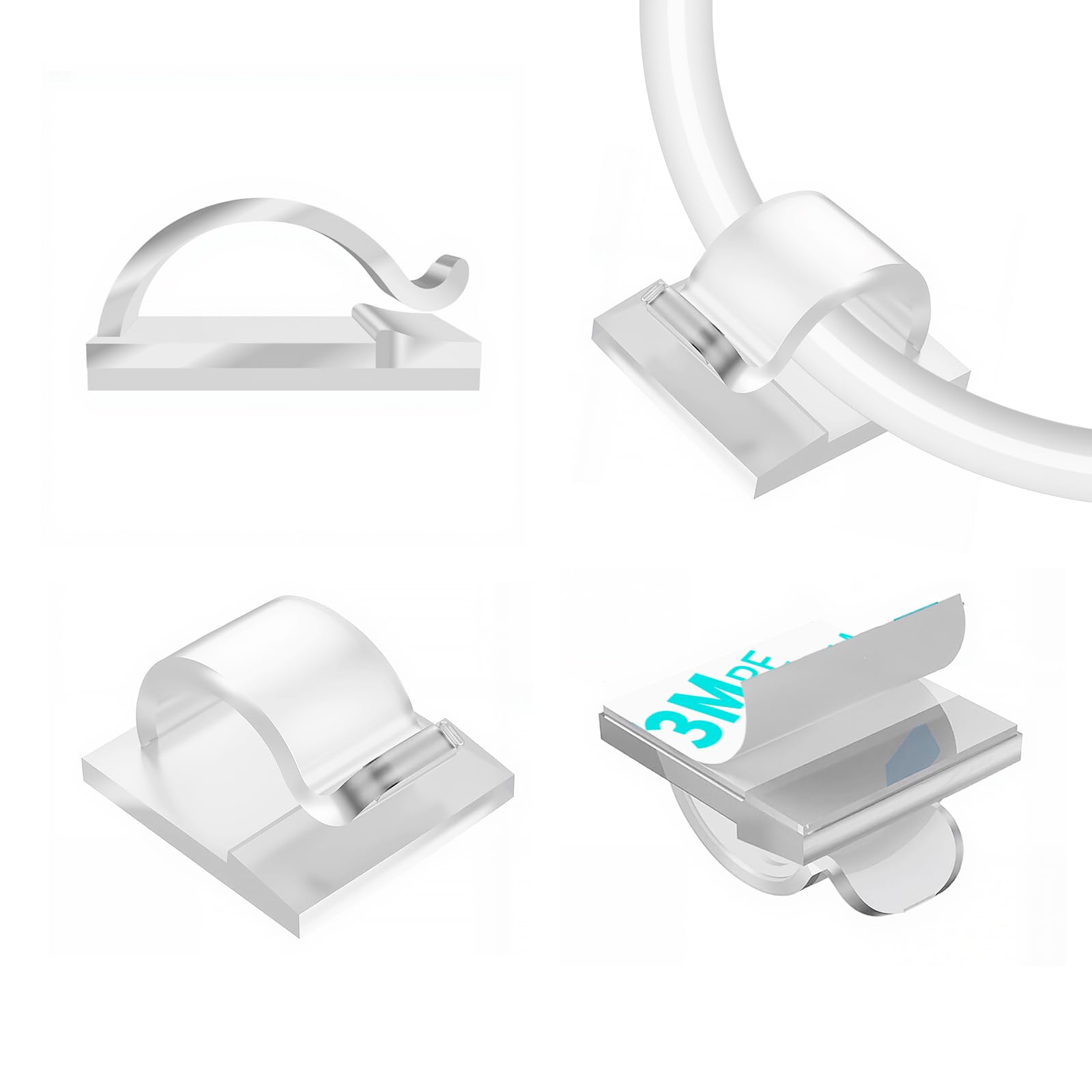 LinkDocs 30 PCS Adhesive Cable Wire Clips Clear, Cable Staples Outdoor Cable Management Wire Organizer Cord Holder for Under Desk, Car, Wall, TV PC