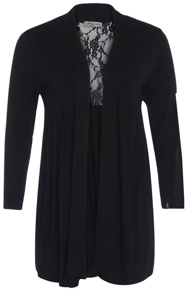 Womens Plus Size Long Floral Lace Back Long Sleeve Cardigan -Black-20/22