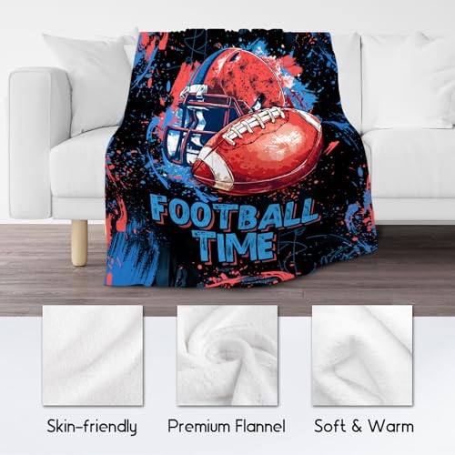 Football Blanket, Cozy Soft Throw Blankets for Kids, Cool Black Flannel Throw Gifts for Couch Office, 30x40 Inches