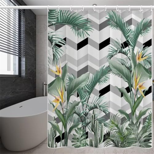 Rideau douche 240x200 cm imperméable à motif plantes vertes en polyester