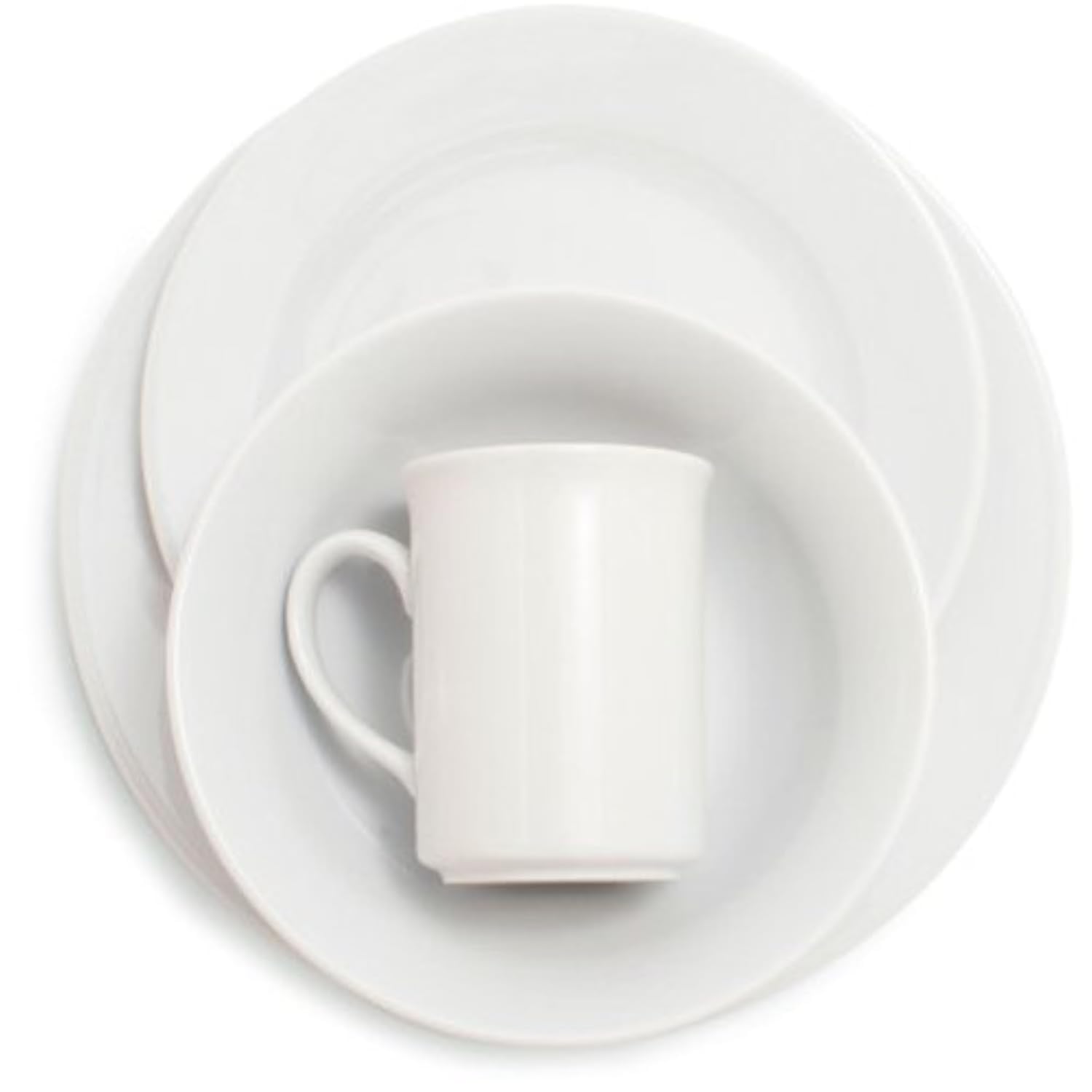 Bistro 24 Piece Porcelain Dinnerware Set includes Dinner Plates, Salad Plates, Cereal Bowls and Mugs, Service for 6, White - Microwave and Dishwasher