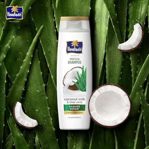Image of Parachute Advansed Protein Shampoo | with Coconut Milk and Aloe Vera | For up to 100% Damage Repair & up to 3X Softer Hair | Protein Lock Technology | Paraben-Free | For Men & Women | 80ml