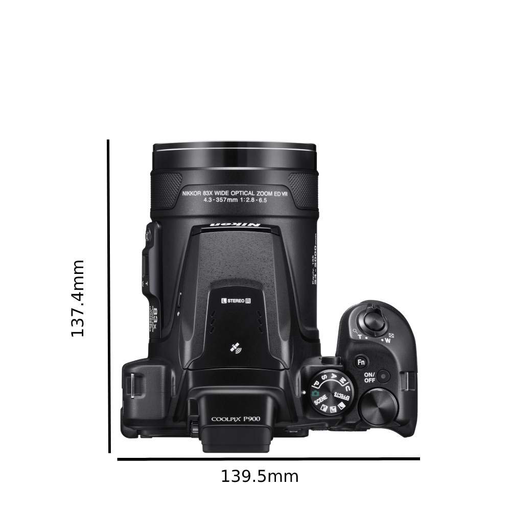 Nikon Coolpix P900 - Cámara compacta de 16 Mp (pantalla de 3", zoom óptico 83x, estabilizador óptico, grabación de vídeo Full HD), negro