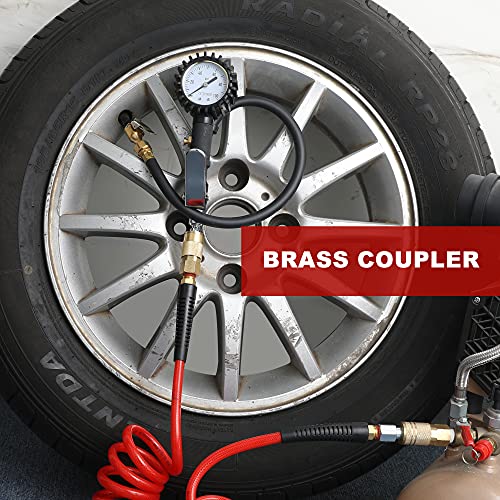 Hromee 1/4-Inch X 10Ft Polyurethane Recoil Air Hose With Fittings Compressor Hose With 1/4 In. Industrial Npt Coupler And Plug Kit, Red #TOP4