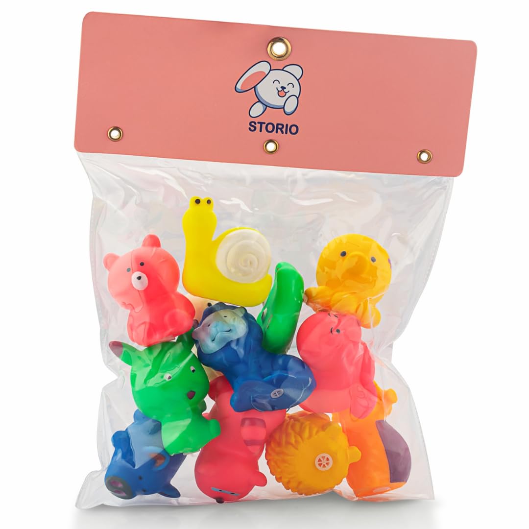 Storio Super Cute Animals Swimming Water Toys Non-Toxic,BPA Free Colorful Soft Rubber Float Squeeze Sound Squeaky Bathing Toy for Baby Chu Chu Toy Set of 12 2