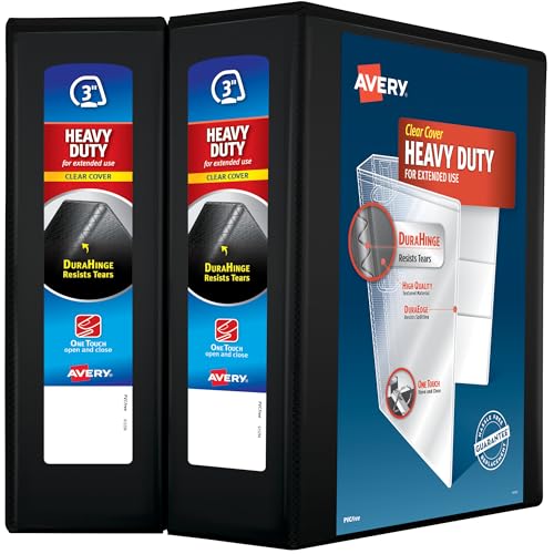 Image of Avery Heavy-Duty View 3 Ring Binder, 3 inch One Touch Slant Rings, Holds 8.5 inch x 11 inch Paper, 2 Black Binders (79873)