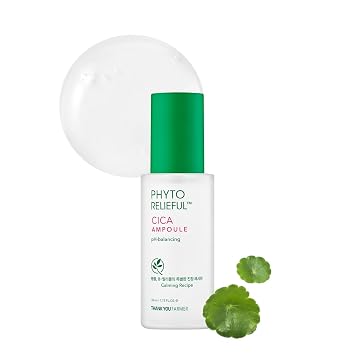 شكرًا لك FARMER Phyto Relieful Cica Ampoule 1.75 Fl Oz 50ml - حمض الهيالورونيك المائي، Centella Asiatica، مرطب، مهدئ، موازنة درجة الحموضة، تم اختباره من قبل أطباء الجلدية، خالٍ من العطور، نباتي