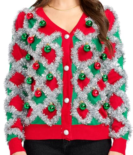 Image of Tipsy Elves Classic Cute Cardigan Ugly Christmas Sweaters for Women with Fun Patterns and Animals