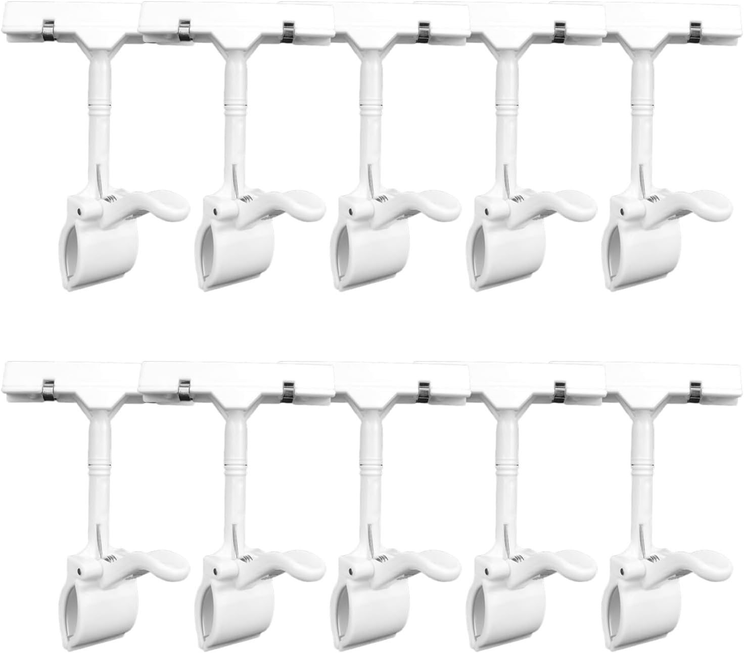 Schilderhalter for Anklipsen – 10er-Pack, drehbarer 360°-Preiskartenständer, Displayhalter aus Kunststoff mit Doppelclip for Einzelhandelsgeschäft, Supermarkt, Büro,Werbeclip(White)