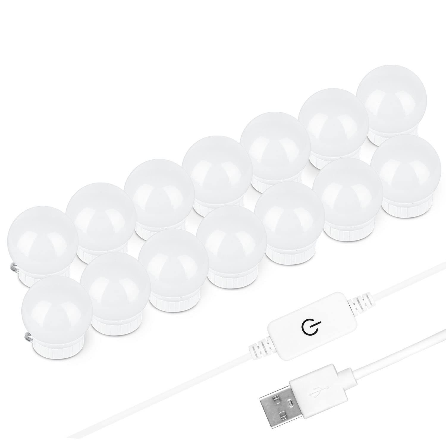 Lot de 14 ampoules LED à intensité variable pour miroir de courtoisie - 3 couleurs - Câble USB 5 V CC