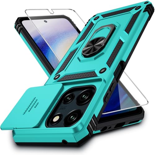 Weycolor for Moto G 2025 Case with Camera Lens Cover, HD Screen Protector, 10 FT Military Grade Drop Protection, Magnetic Ring Holder Kickstand Phone Case for Motorola Moto G 2025, Ice Green