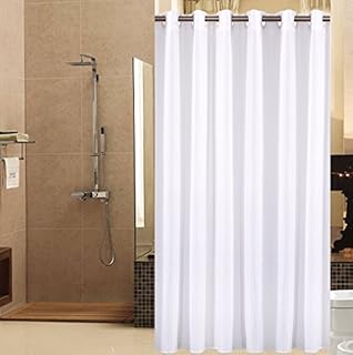 Sfoothome Solid White Hookless Small Shower curtain,Mildew Proof and Waterproof Polyester Fabric Curtain for Bathroom (White 90 * 180cm)